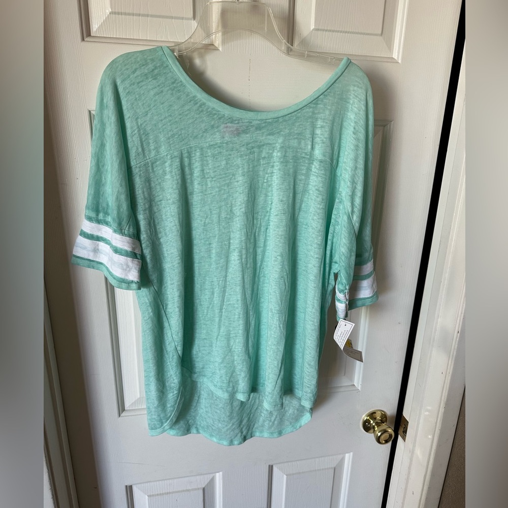 NWT aqua baseball tee